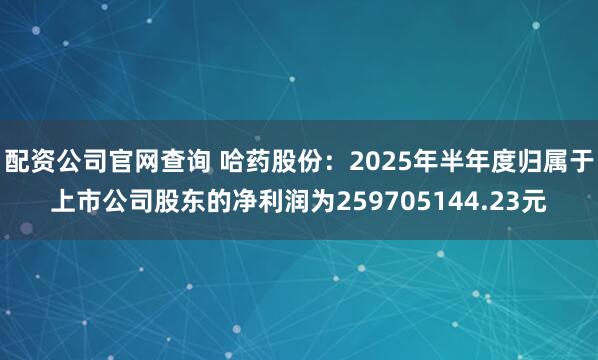 配资公司官网查询 哈药股份：2025年半年度归属于上市公司股东的净利润为259705144.23元